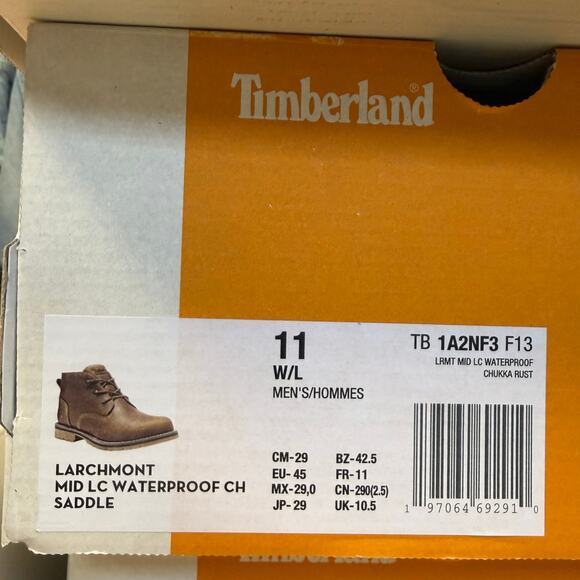 TIMBERLAND MEN\'S 11 WIDE LARCHMONT MID LACED WATERPROOF SADDLE BROWN NIB A2NF3